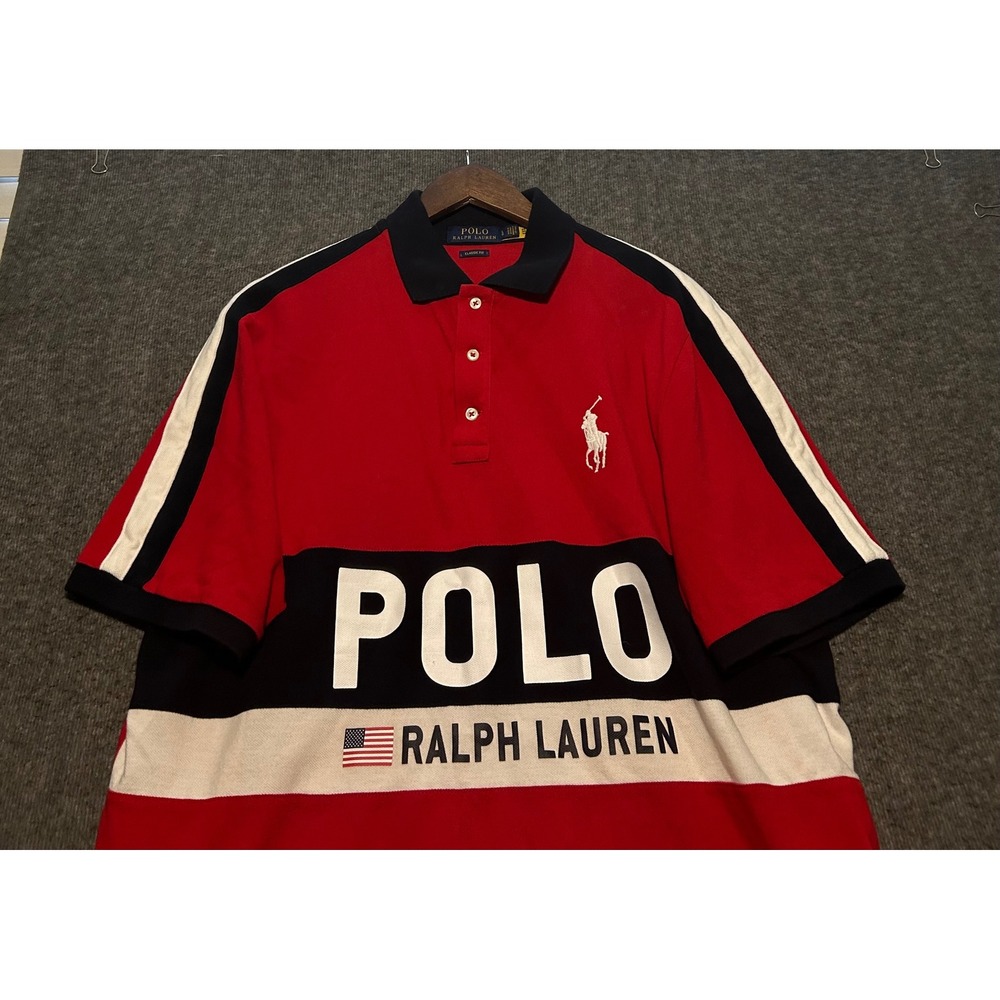 Polo ralph lauren classic fit polo shirt mens Large lettering preppy red pony
